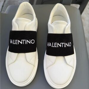 Valentino White Sneakers with Black Logo Band